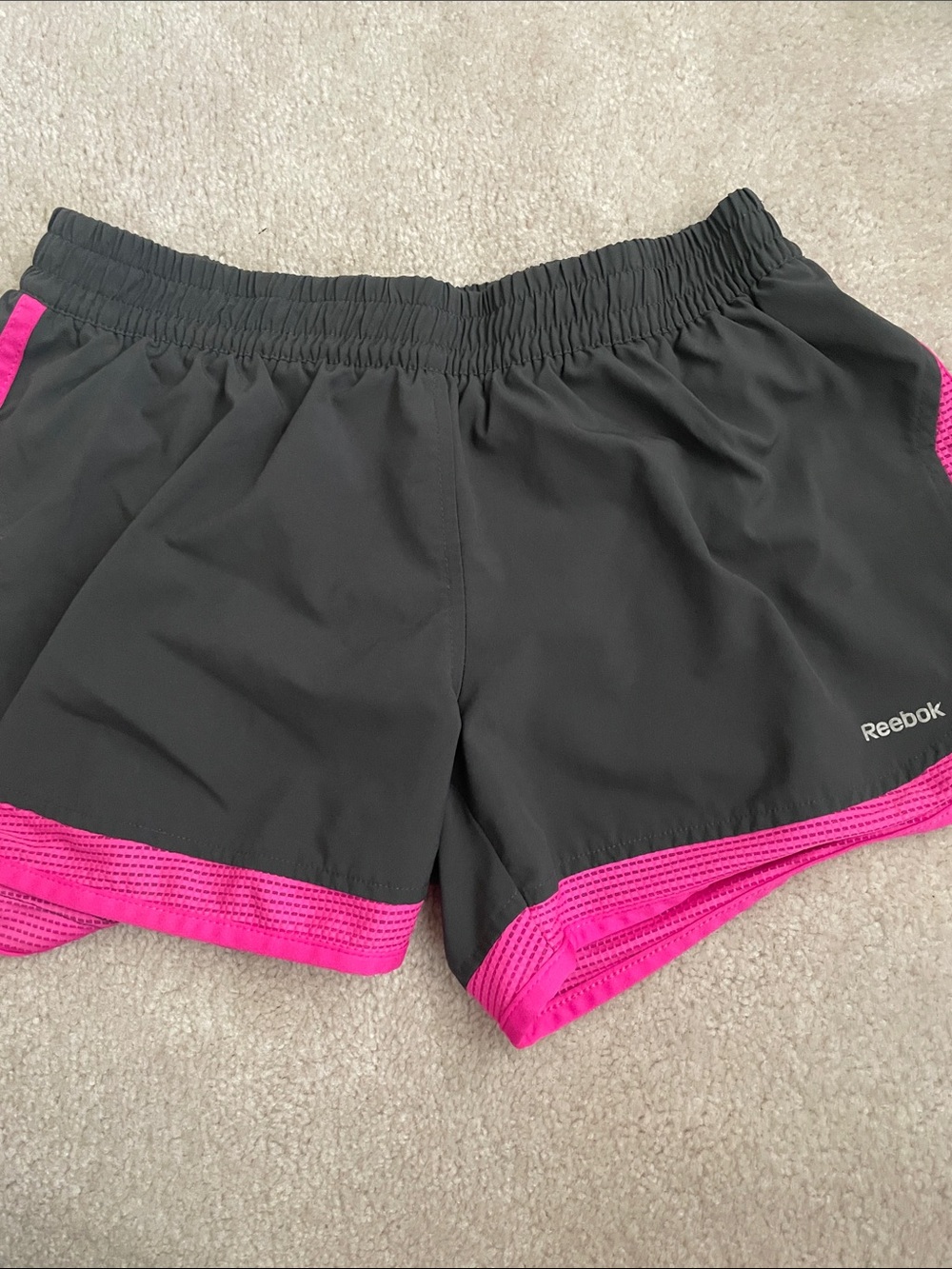 Reebok Women's Black Athletic Running Shorts with Pink Trim and Lining